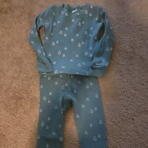 Kids Pajama Set in Teal with Tree Print